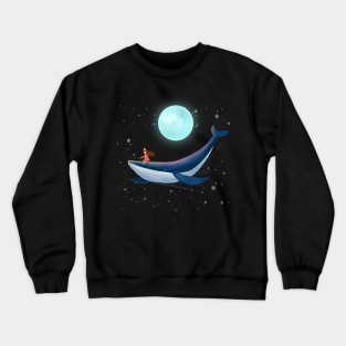 Fishing With Whale drak Design animal cute art Crewneck Sweatshirt